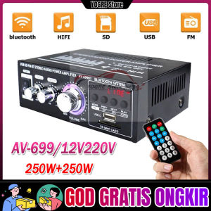 AV-699 Amplifier Subwoofer Amplifier Bluetooth 12/24V Audio Amplifier Mini 250W+250W HIFI Digital Stereo Audio Amplifier Dual Channel Power Amp FM Pemutar Media AMP Car Home Radio Theater Movie MP3
