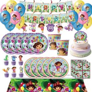 Dora The Explorer Tableware Set Birthday Party Decoration Gift Bag Tablecloth Cup Paper Plates Cups Napkin Idol Party Supplies