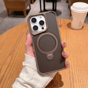 New Magnetic Suction Point Case for  16ProMax 15Pro Anti-Fall Transparent Frosted High-End Feel with Stand 360 Rotation Compatible for Men And Women