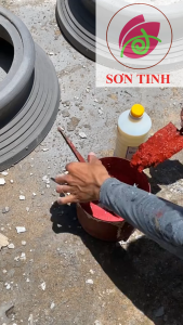 Combo nữa kí màu đỏ CHU Y tươi 1 chai keo để sơn chậu (tặng thêm 1 cọ quét) để sơn chậu kiểng