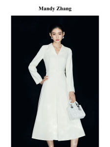 Elegant Waist-defining Lace Dress French Luxury White