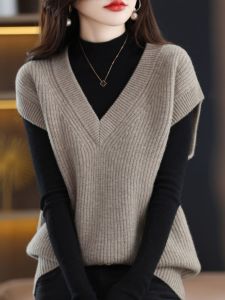 Loose Knitted Sweater Vest Womens Autumn Winter V-neck Sleeveless Overalls Comfortable Lazy Style Top Fashion Commute