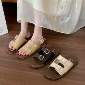 Sandal Tali Kulit Wanita Slip On Kekinian - Ukuran 36-40 Elegan & Nyaman (Dengan Kotak)