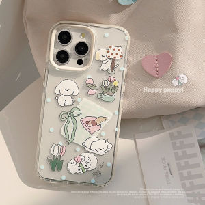 Cute Cartoon Dog Polka Dot Flower Silicone Phone Case for 17ProMax New Style 16 Premium Feeling 15 Transparent Womens Soft Shell