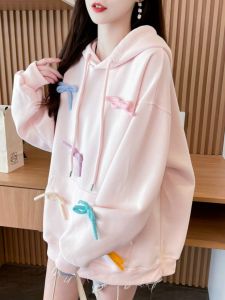 Fashionable Korean Loose Maternity Hoodie Butterfly Knot Newborn Belly Bump Print Comfortable Large Size Cotton Sweatshirt
