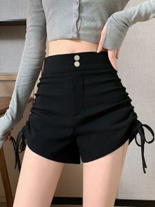 กางเกงขาสั้นทรงเข้ารูปเอวสูงสีดำ สำหรับผู้หญิงในฤดูร้อน กางเกงขายาวสไตล์ญี่ปุ่นทรงเข้ารูป กางเกงขายาวทรงเข้ารูปสำหรับผู้หญิงไซส์ใหญ่