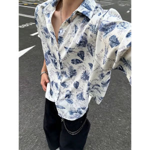 OUMULONG | Full Print Ice Silk Breathable Light Weight Cooling Summer Short Sleeve Shirt