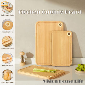 Vision Bamboo Cutting Board Organic Wooden Cutting Boards for Kitchen Dual-Sided Vegetable & Meat Cutting Board with Juice Groove Sectioned for Raw and Cooked Foods Antibacterial and Mold-Resistant