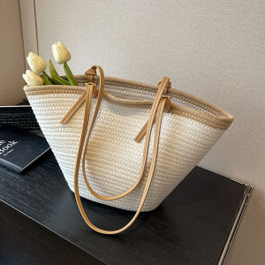 Summer Beach Casual Large Capacity Womens Straw Woven Tote Bag Underarm Bag Simple Style New 2025 Bucket Handbag