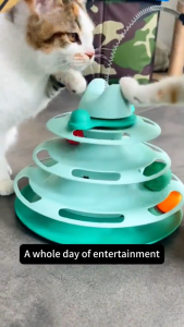 Cat Toy Interactive Turntable Tower 4-Tier Automatically Tease Cat Intelligence Training Amusement Pet Toy