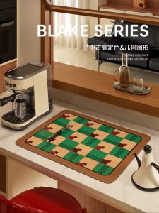 Black Chinese Style Kitchen Water Draining Pad Dish Table Top Hydrophilic Pad Coffee Machine Bar Table Mat Heat Proof Mat Placemat