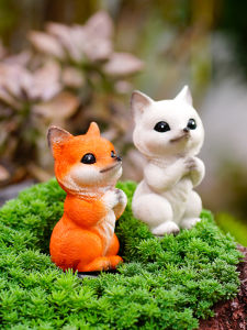 White Fox Tail Column Miniature Garden Decoration Succulent Plant Pot Landscape Outdoor Scenery Desktop Ornament Animal Shaped