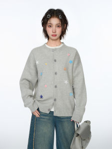 BAIDAIFEI | Áo Cardigan Dài Tay Phong Cách Casual Mũi Knit Xám Dày Rộng