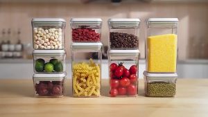 ANKOU AirTight One Push Button Square Food Storage Container Clear Stackable with Scoop (850ml/ 1500ml/ 2000ml/ 2500ml)