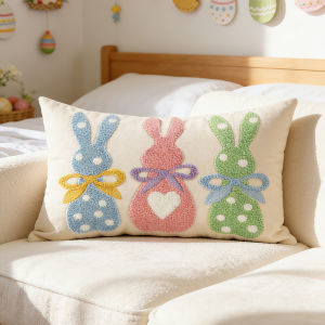 30x50cm Rabbit Embroidered Throw Pillow Cover Linen Plush Cute Stamping Waist Cushion Cover Decor Home Easter Bunny Pillowcase