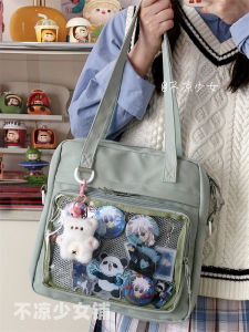 สไตล์วิทยาลัยไหล่ข้างเดียวกระเป๋าสะพายข้างผ้าไนลอนวัสดุปิดซิปนุ่มใช้สบายๆรูปแบบแอนิเมชั่นการ์ตูน