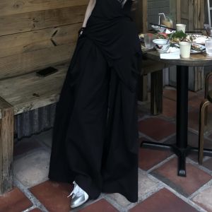 VKSOD | American Retro Spicy Girl Thin Strap Vest Strap Womens Summer New Black Versatile Wide Leg Pants Two Piece Set