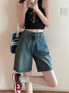 กางเกงขาสั้นทรงตรงเอวสูงผ้าเดนิมทรงหลวมสำหรับผู้หญิงไซส์ใหญ่ในช่วงฤดูร้อน สไตล์หวานและเท่ กางเกงขายาวทรงหลวม