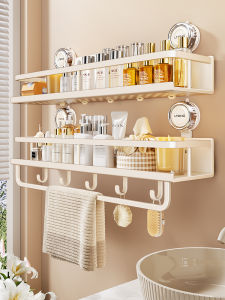 Bathroom Suction Cup Storage Rack Wall Mounted Detachable Washstand Organizer 2 Layers Space Aluminum Carbon Steel Plastic