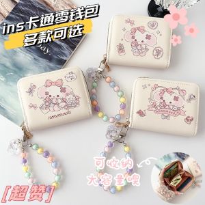 กระเป๋าสตางค์แบบมีช่องใส่บัตรและเหรียญสำหรับนักเรียน ความจุขนาดใหญ่ ป้องกันการสูญหาย ดีไซน์การ์ตูนน่ารัก กระเป๋าสะพายข้างสำหรับผู้หญิง