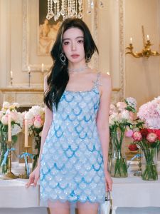 ชุดเดรสสายเดี่ยวปักเพชร Misi.Camii2024 ฤดูร้อนใหม่ ชุดราตรีหรูหรา เดรสทรงเอ ผ้าโพลีเอสเตอร์ กระโปรงสั้น แขนกุด เดรสทรงเอ