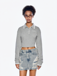 ANN ANDELMAN | Grey Slim Fit Long Sleeve Polo T Shirt