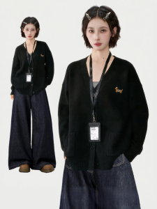 KBVVR | Loose V-neck Black Knit Cardigan for Autumn