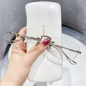 Anti Blue Light Blocking Glasses Frameless Vintage Eyeglasses Fashion Trendy Rectangle Frame Optical Eyewear Women Men