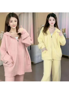 หนาขึ้น ชุดทูพีซถักหลวม สไตล์เกาหลี ลำลอง แจ๊กเก็ต ฤดูใบไม้ร่วง ฤดูหนาว สินค้าใหม่ ผู้หญิง มีฮู้ด ซิป คาร์ดิเกน