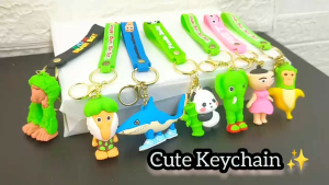 Cute Cartoon Keychain With Hook Wrist Strap Key Ring Bag Charm | Rantai Gantungan Kunci Kereta Beg | 可爱卡通PVC钥匙扣