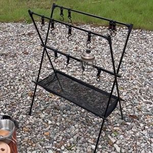 Camping Hanging Rack Foldable Outdoor Storage Rack with Hooks Multifunction Tableware Tripod Storage Shelf With Drying Net Portable Picnic Cookware Camping Rack Organizer Free Storage Bag