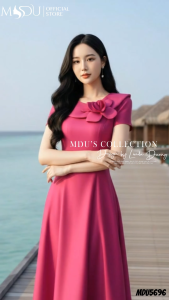 Váy Thiết Kế MDU5696 Chất Liệu Lụa Twist Satin Với Hoa Vải Đính Vai Duyên Dáng Từ MDU