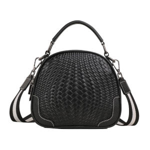 Aidrani New Womens Woven Pattern Single Shoulder Crossbody Bag 100% Cowhide Casual Versatile Small Round Bag Q1087