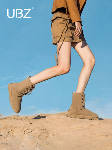 UBZ Waterproof Snow Boots Womens Knee Socks 2024 Winter New Arrival Fleece-lined Thickened Non-Slip Lace-up Cotton Shoes Bread Shoes