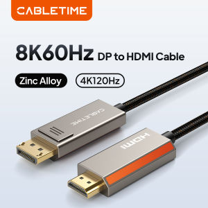 Cabletimes | CABLETIME 8K 60Hz 4K Zinc Alloy DisplayPort to HDMI Cable HDR 10 for Desktop TV Monitor LG Dell DP1.4 HDMI 2.1 Cable Hdmi cable
