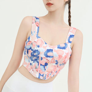 เสื้อกั๊กโยคะผู้หญิงแบบมีแผ่นรองหน้าอก แห้งเร็ว ระบายอากาศได้ดี พิมพ์ลายสปอร์ตฟิตเนส วิ่ง ยูนิเซ็กซ์ เสื้อชั้นใน ฤดูใบไม้ผลิและฤดูร้อน