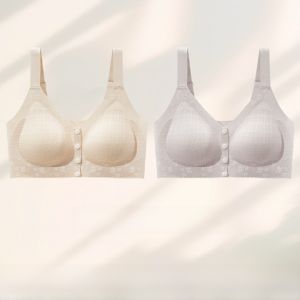 Miiow | Wireless Thin Bra For Women Gathered Anti-Sagging Side Breast Reduction Middle-Aged Mothers Nylon V-Neck 3/4 Cup Solid Color