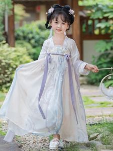 Elegant Long Sleeve Hanfu Girls Costume Childrens Traditional Chinese Fashion Outfit Super Fairy Tale Ancient Style Ruched Skirt