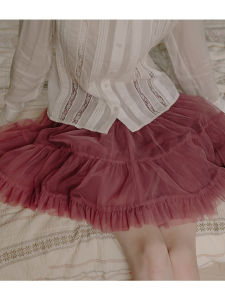 Spring 2025 New Style Pure Desire Heavy Work Mesh Short Half Skirt Elastic Waist A-Line Pure Color Commute Vintage Womens Skirt