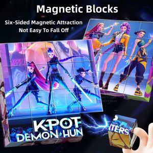 Kpop Demon Hunters Jigsaw Puzzle Building Blocks Characters Rumi Zoey Mira Magnetic Board Game Educational Toys Birthday Gifts