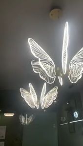 Modern LED Gold Base Pendant Light Deluxe Crystal Butterfly Hanging Lamp Villa Living Room Chandelier