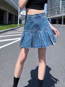 GHAOHES  กระโปรงเทนนิสยีนส์     มีซับใน  เก็บหน้าท้อง  สาวอวบ  ขนาดS-5XL  กระโปรงเกาหลี y2k