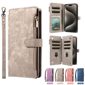 Zipper Magnetic Flip PU Leather Phone Case for IPhone 17Air 16e 15 14 13 12 11 Pro Max Anti-theft and Anti-fall Wallet Cover