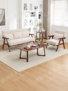Retro Simple Solid Wood Sofa Set Fabric Office Reception Guest Sitting Room Combination Furniture Adult Sponge Filling