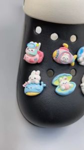 Bộ 12 Sticker Charm 3D chủ đề Mèo đi biển  DIY Mayto gắn Dép Cross Dép Sục Cá Sấu JB-217