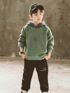 Boys Fleece Lined Hoodie Sweatshirt Spring Autumn Sports Jacket Cotton Polyester Blend Long Sleeve Printed Casual Top for Kids