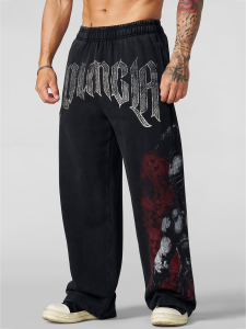 JIANSHENSHIJIAJIANSHEN | Collaboration Loose Cotton Mens Pants with Spartan Hero Print
