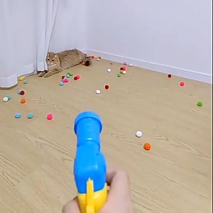 ปืนยิงแมวลูกบอล ลูกบอลไหมพรมแมว ทนทานยืดหยุ่นสูง ปืนยิงลูกปอมๆ เล่นแมว