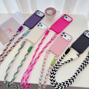 Ins Cute Lanyard Case For iPhone 18 Pro Max 17 14 12 13 15 16 Plus Air Shockproof Candy Crossbody Neck Cord Braid Strap Cover