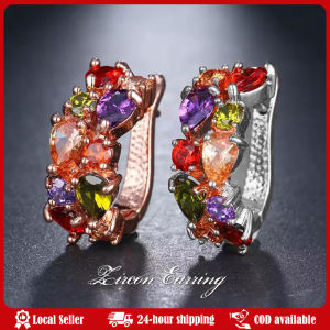 Earrings for Women Jewelry Gold Plated Pendientes Fashion Round Circle Clear Mosaic CZ Zircon Stud DIY Earring Jewelry Hot Shiny Luxury Multicolor Zircon Drop Earrings For Women Trend Rose Gold Color Daily Jewelry Crystal Gift
